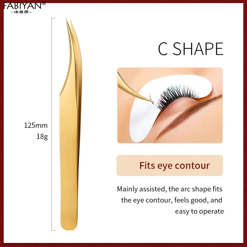 Stainless Steel Eyelash Tweezer – Lash Extension & Nail Art Tool Eyelash Tweezer Axl Gold C Shape-1