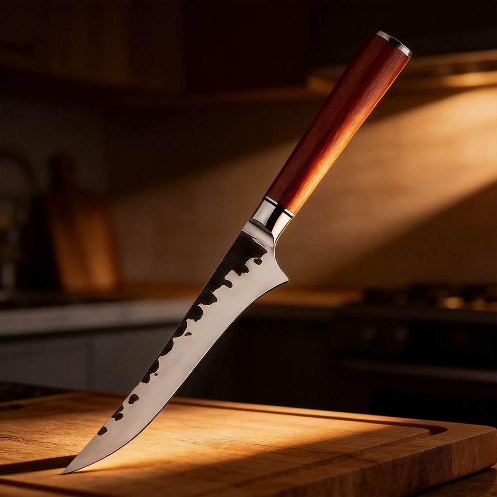 Hand Forged Boning Knife – Hammered Steel & Rosewood Handle Boning Knife Axl