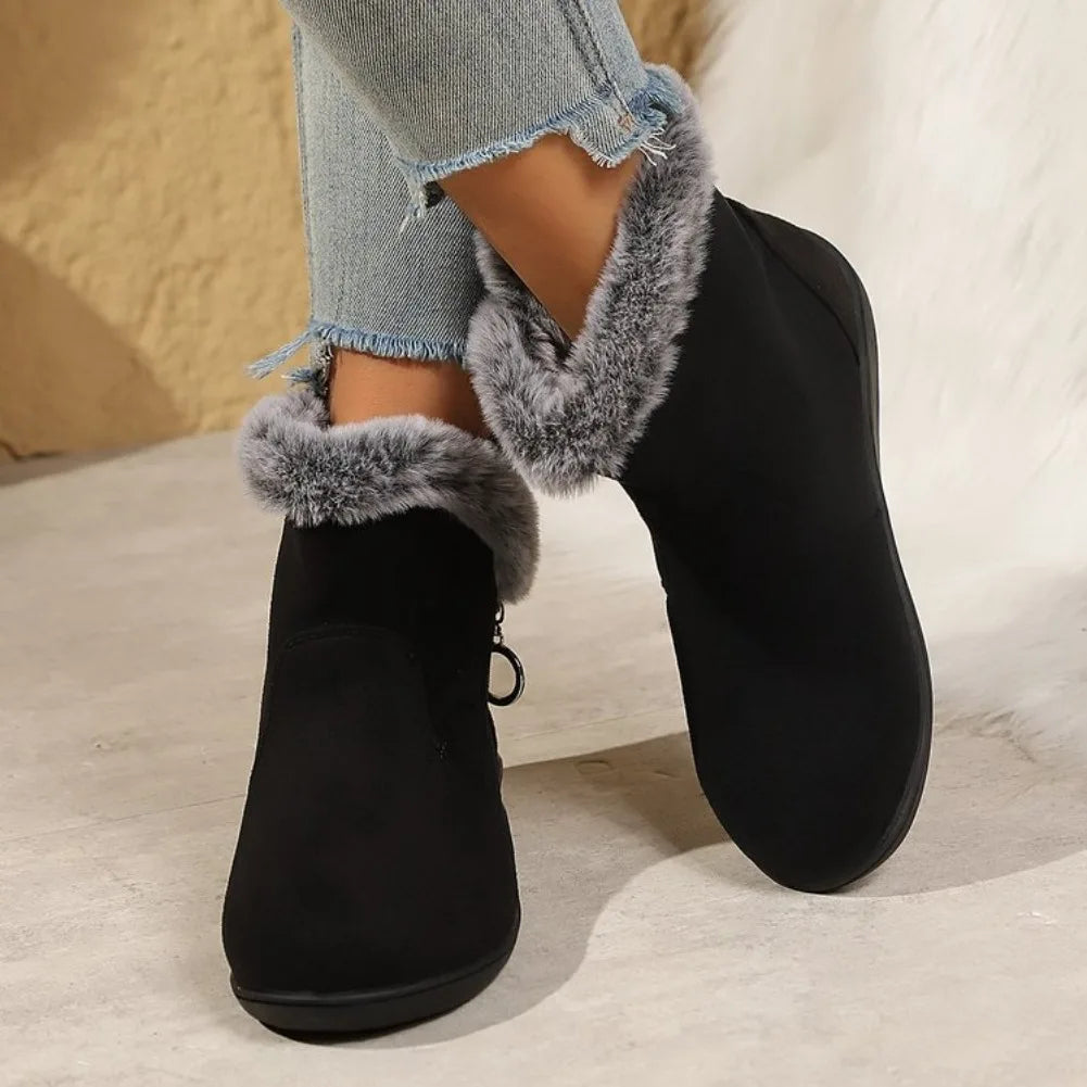 Women's Warm Plush Ankle Snow Boots – Zipper Flat Winter Shoes Women's Snow Boots Axl