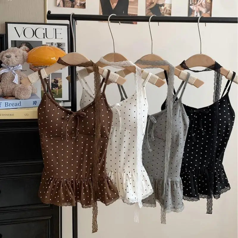 Women's Polka Dot Bandeau Cami Top – French Slim Fit Summer Bandeau Cami Top Axl