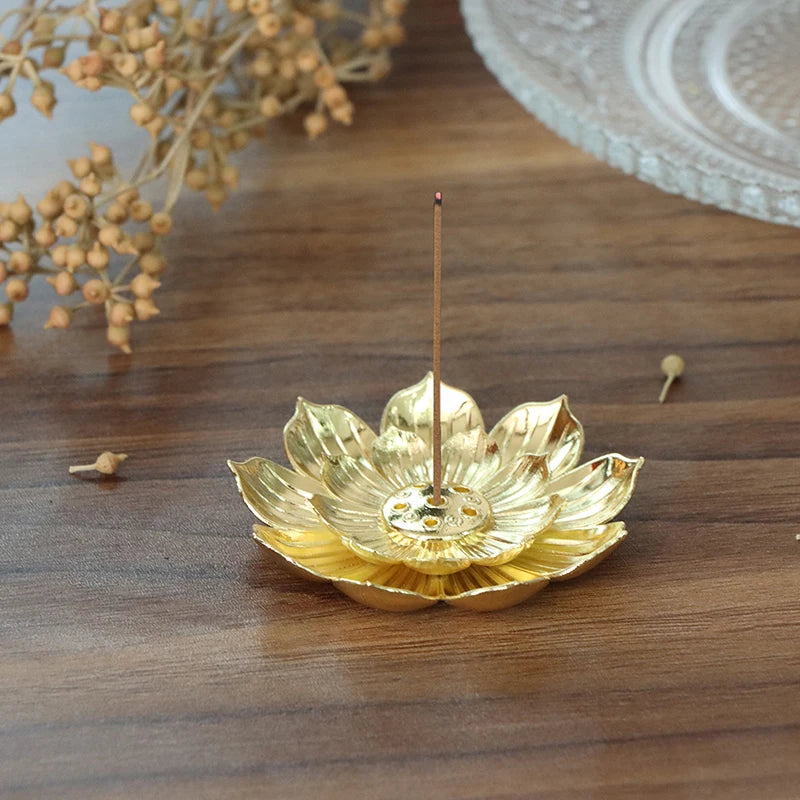 Gold Incense Burner Stick Holder – Buddhist Flower Plate Base Incense Burner Holder Axl