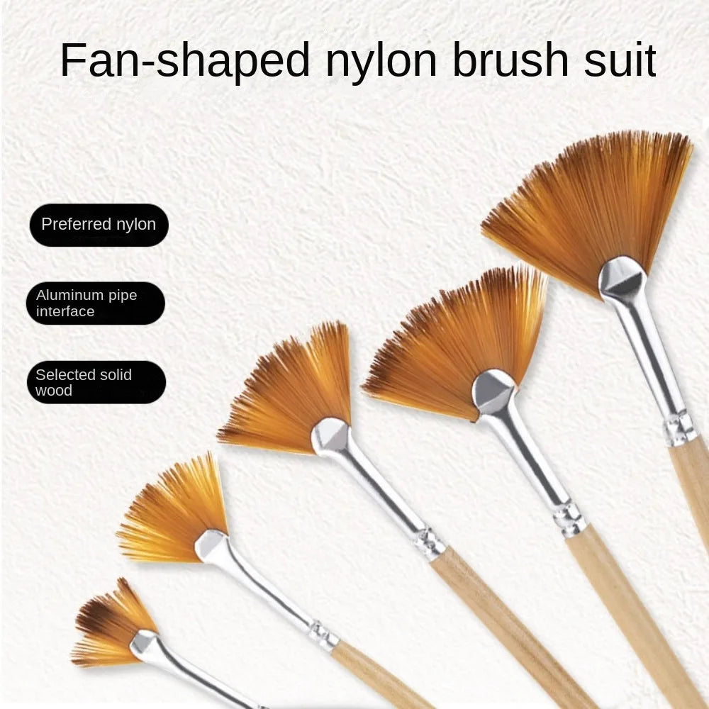 5-Piece Artist Fan Paint Brush Set – Nylon Hair & Wood Handle Fan Paint Brush Set Axl