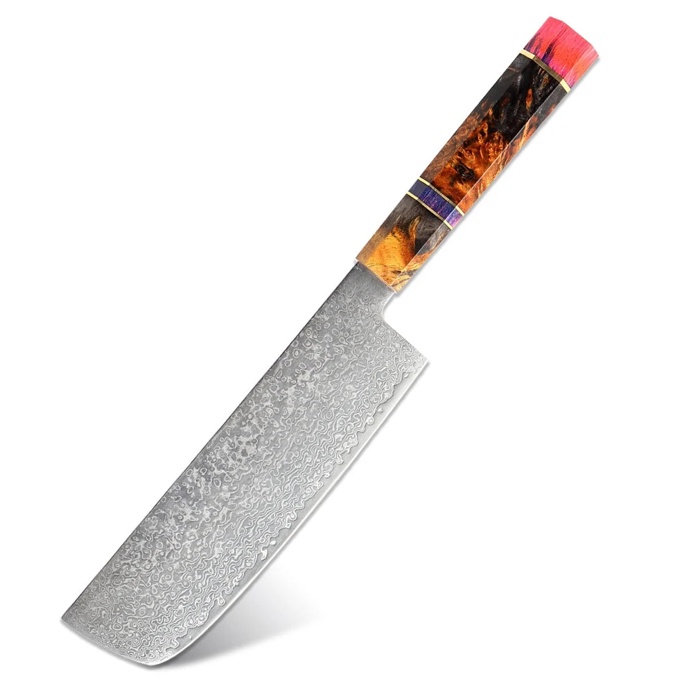 XITUO Damascus Steel Chef Knife Set – VG10 Core, Wood Handle Kitchen Knife Set Axl Nakiri Knife
