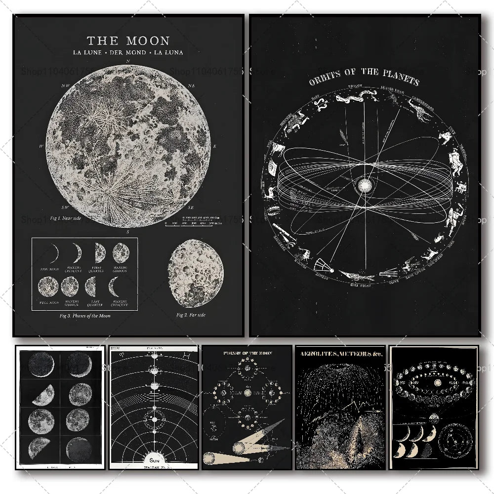 Vintage Lunar Chart Poster – Space Astronomy Wall Art Sticker Wall Art Poster Axl