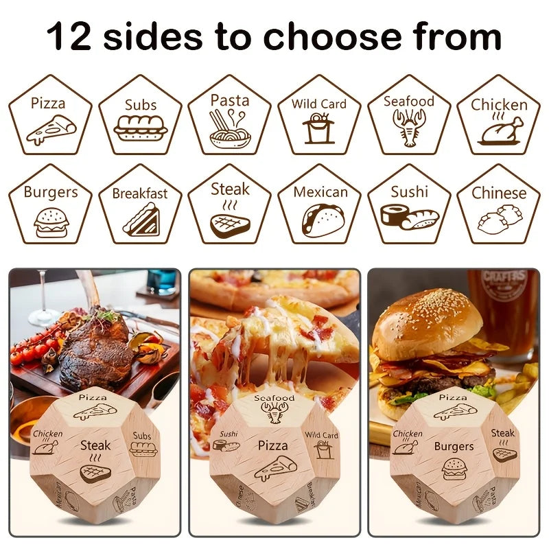 Dining Dice Game – 12-Sided Wooden Meal Planning Board Game Dice Board Game Axl