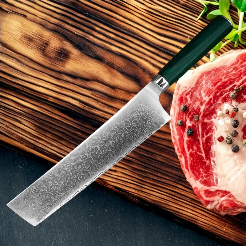 Damascus Steel Nakiri Knife – Full Tang Chef Kitchen Knife Damascus Chef Knife Axl
