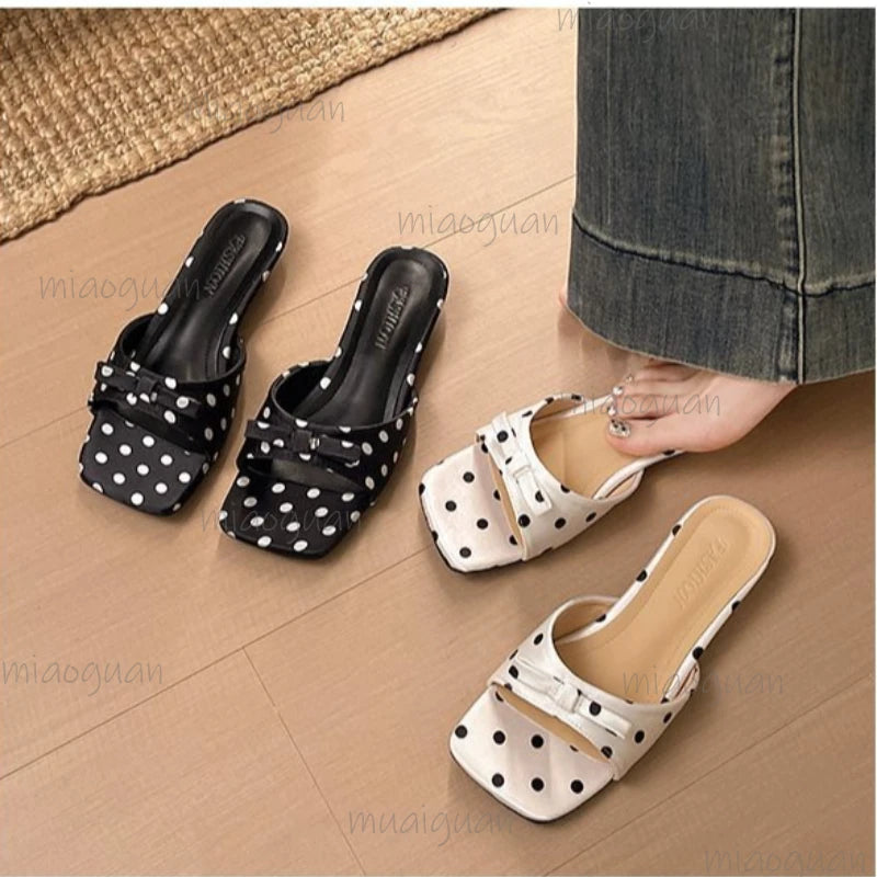 Women's Polka Dot Flat Sandals – Open Toe Summer Slides Women's Flat Sandals Axl