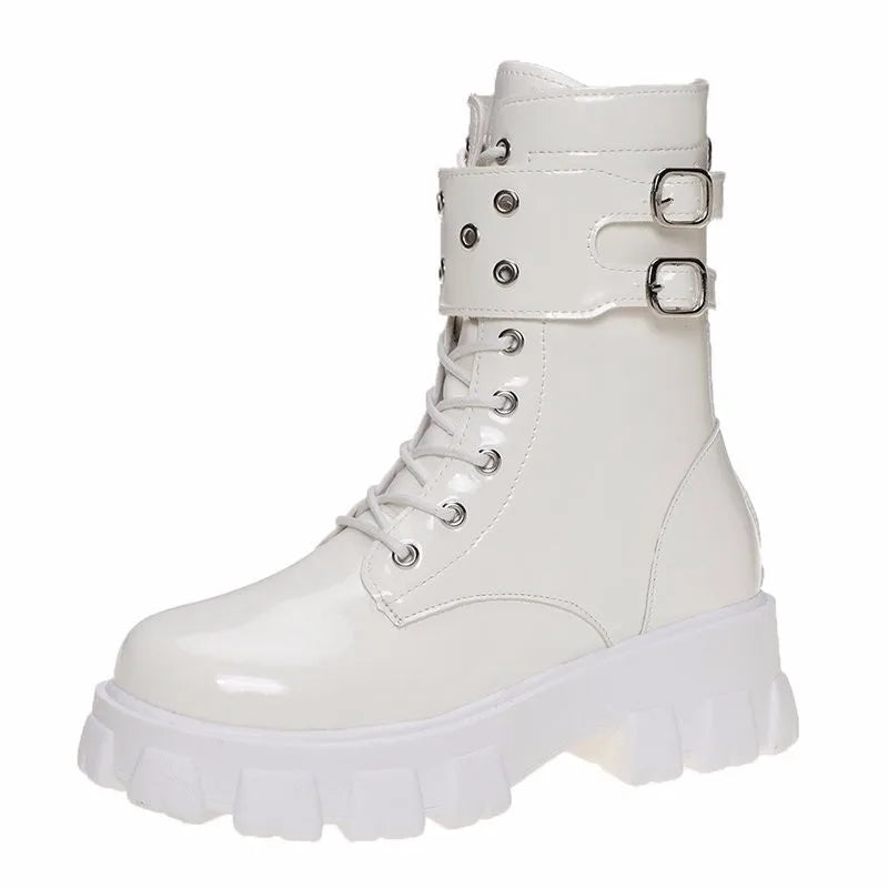 Women's Ankle Boots – Rear Zip, Belt Buckle & Wedge Heel Women's Ankle Boots Axl WHITE 38