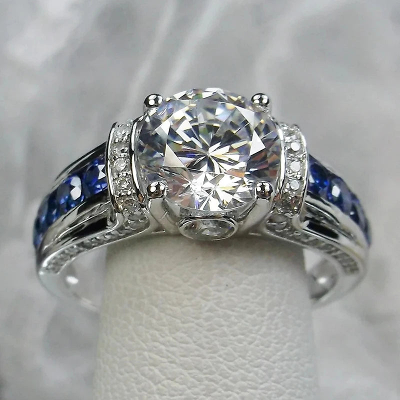 Huitan Cubic Zirconia Vintage Ring – White & Blue | Sizes 5–14 Fashion Ring Axl Q673 7