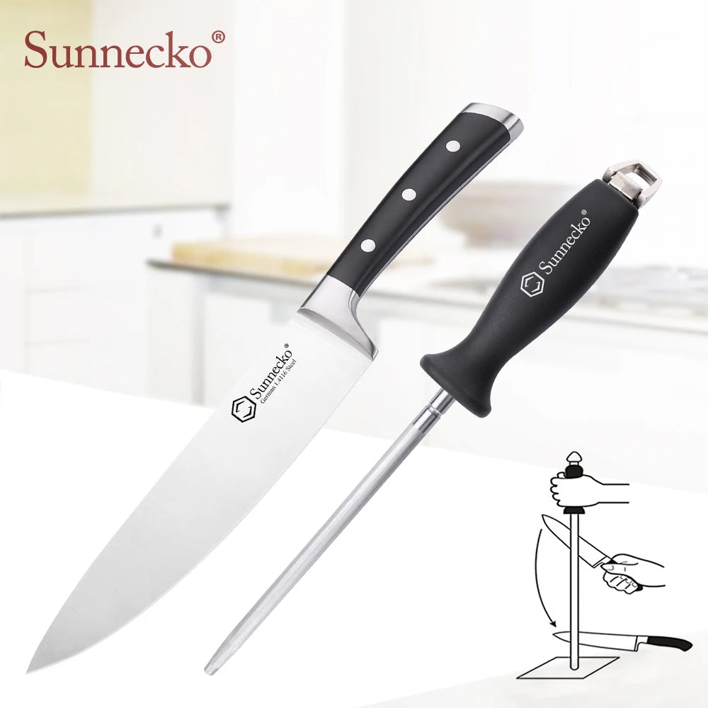 Sunnecko 8" Chef Knife & Sharpening Rod Set – 2-Piece Kitchen Kit Kitchen Knife Set Axl