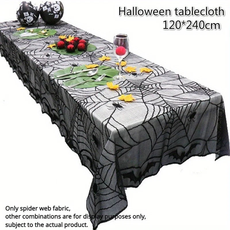 Halloween Lace Spider Web Tablecloth Black 48x96 Inch Halloween Tablecloth Axl