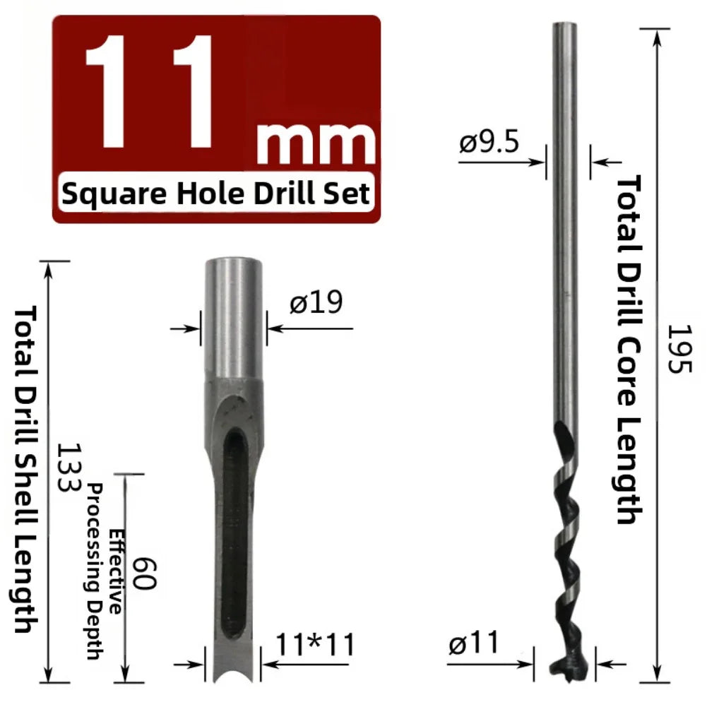 HSS Square Hole Drill Bit 6–18mm | Mortising Chisel Wood Mortising Drill Bit Axl 11mm China Mainland