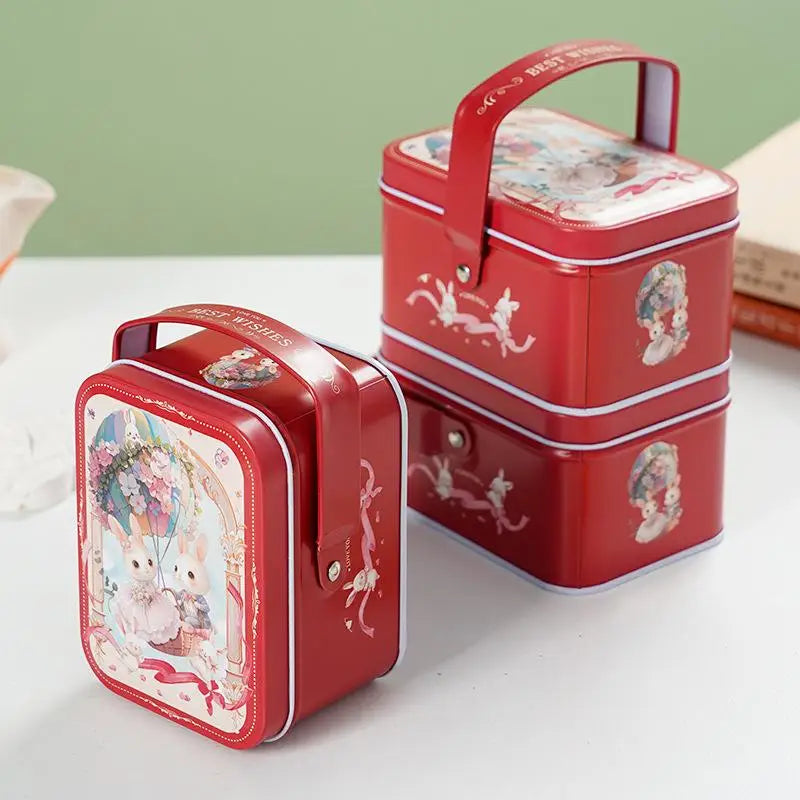 Vintage Tin Candy Box with Handle – Metal Storage Container Tin Storage Box Axl