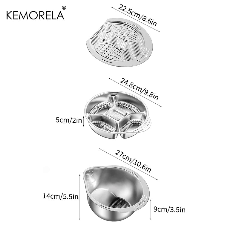 KEMORELA 3-in-1 Stainless Steel Rice Washer Bowl & Colander Kitchen Colander Axl