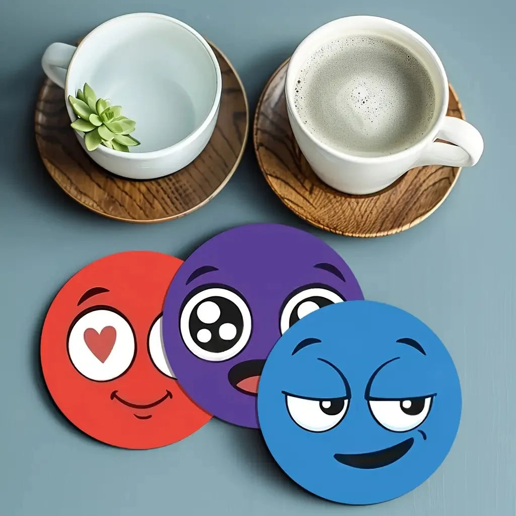 6-Piece Funny Expression Silicone Coasters – Heat-Resistant Set Silicone Coaster Set Axl