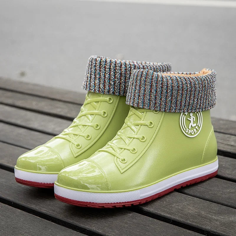 Women's Waterproof Ankle Rain Boots | Warm Cotton Garden Galoshes Women's Rain Boots Axl 1288 green cotton 38