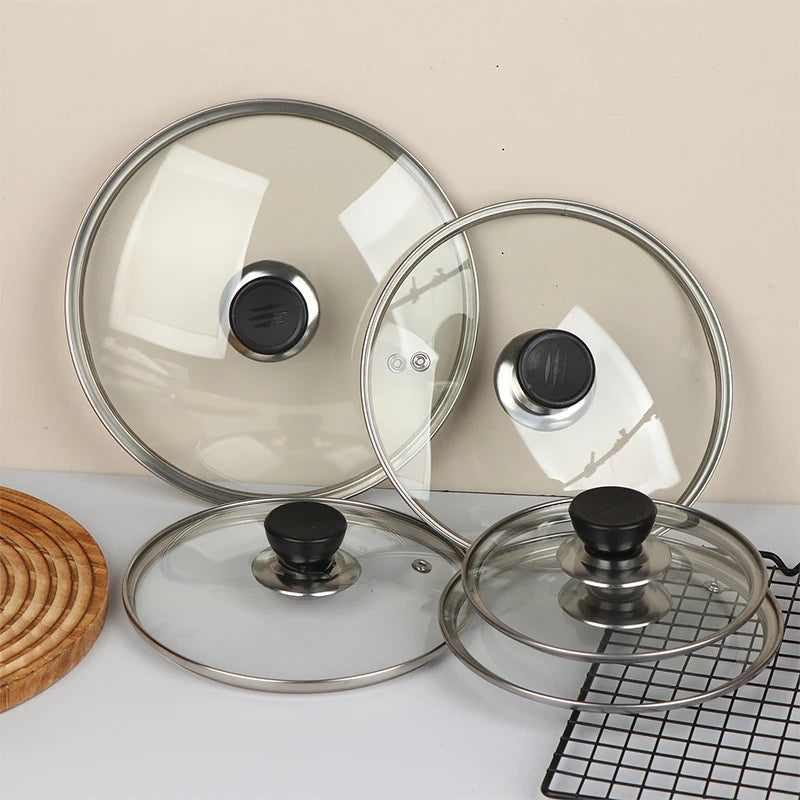 Tempered Glass Pot Lid – Shatter-Proof Stainless Steel Rim Glass Pot Lid Axl
