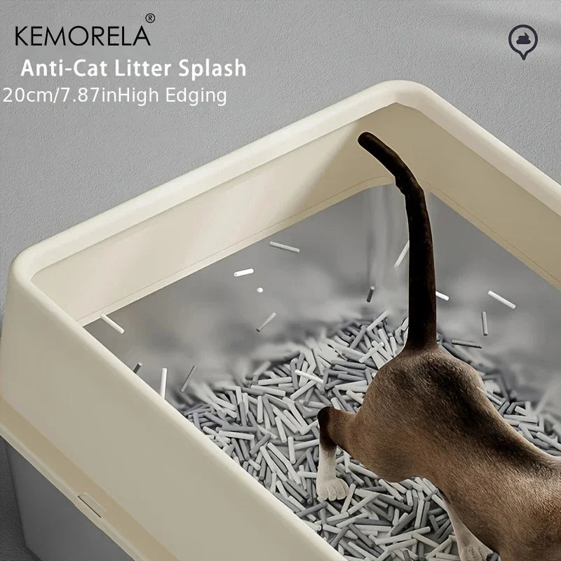 KEMORELA XL Stainless Steel Cat Litter Box with Anti-Splash Mat Cat Litter Box Axl