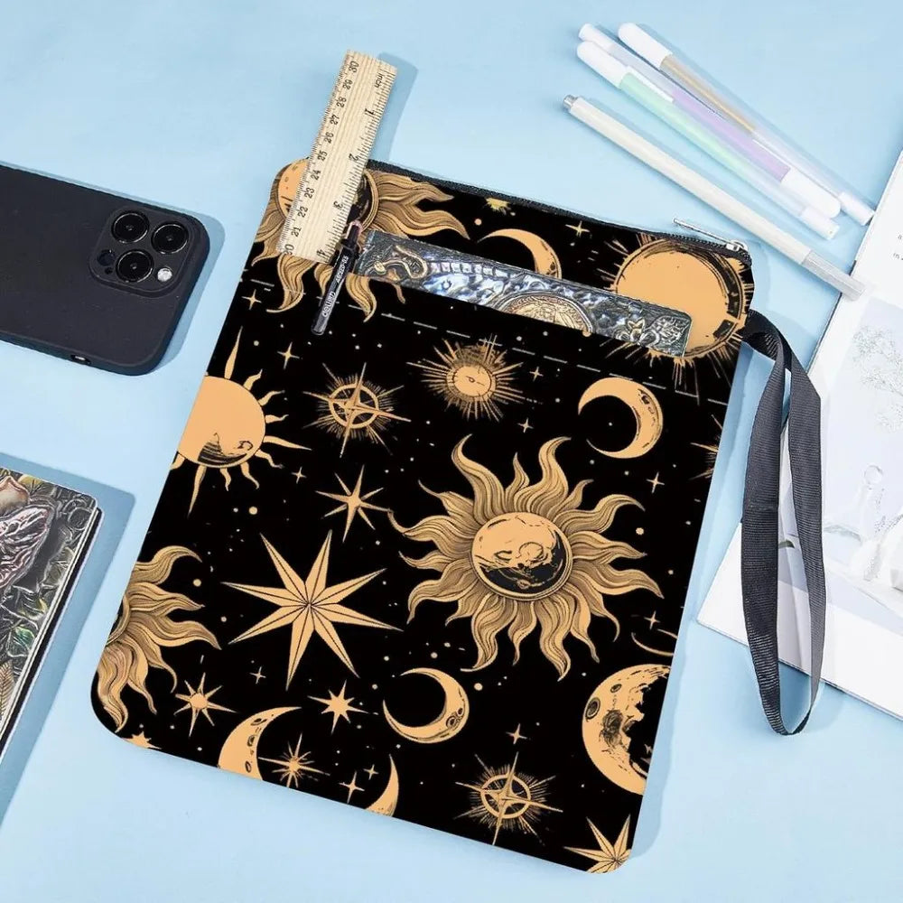 Book Sleeve with Zipper – Sun Moon Stars Waterproof Pouch Book Sleeve Axl