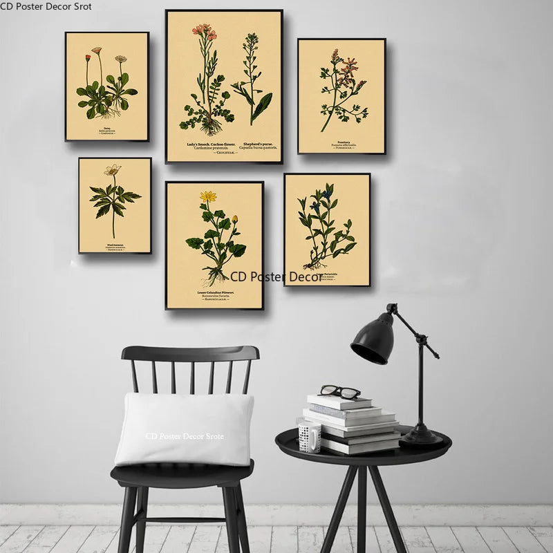 Vintage Botanical Poster – Kraft Paper Plant & Flower Wall Art Wall Art Poster Axl