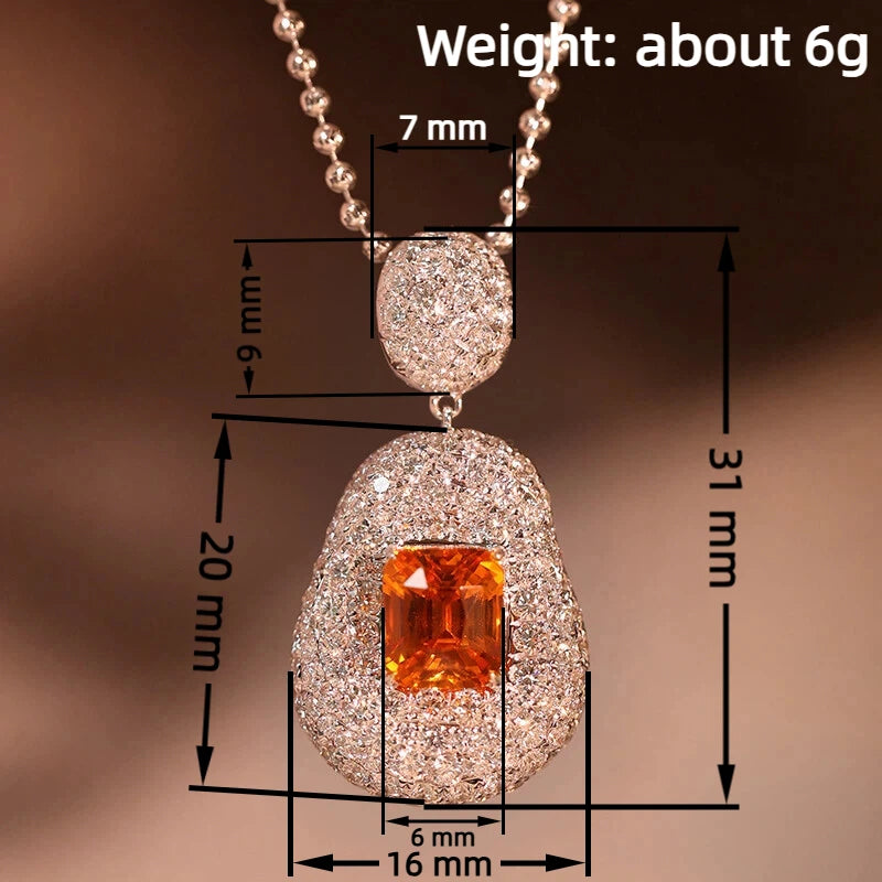 Huitan Pear Pendant Necklace – Orange Red CZ Bead Chain Pendant Necklace Axl