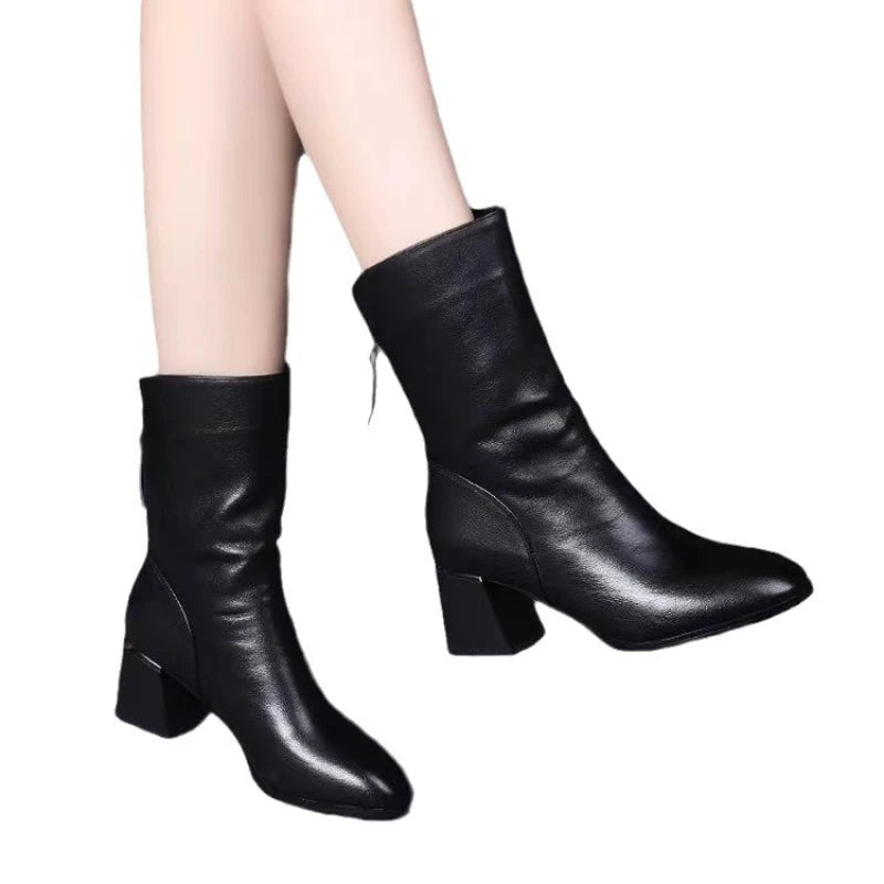 Women's Square Heel Ankle Boots – Anti-Slip PU Leather Zip Boot Ankle Boots Axl