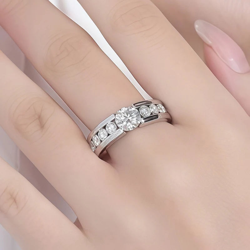 Huitan Round CZ Eternity Wedding Ring for Women – Silver Tone CZ Wedding Ring Axl