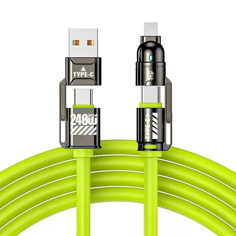 240W 4-in-1 Fast Charging Cable – iPhone & USB-C Fast Charging Cable Axl green 2m