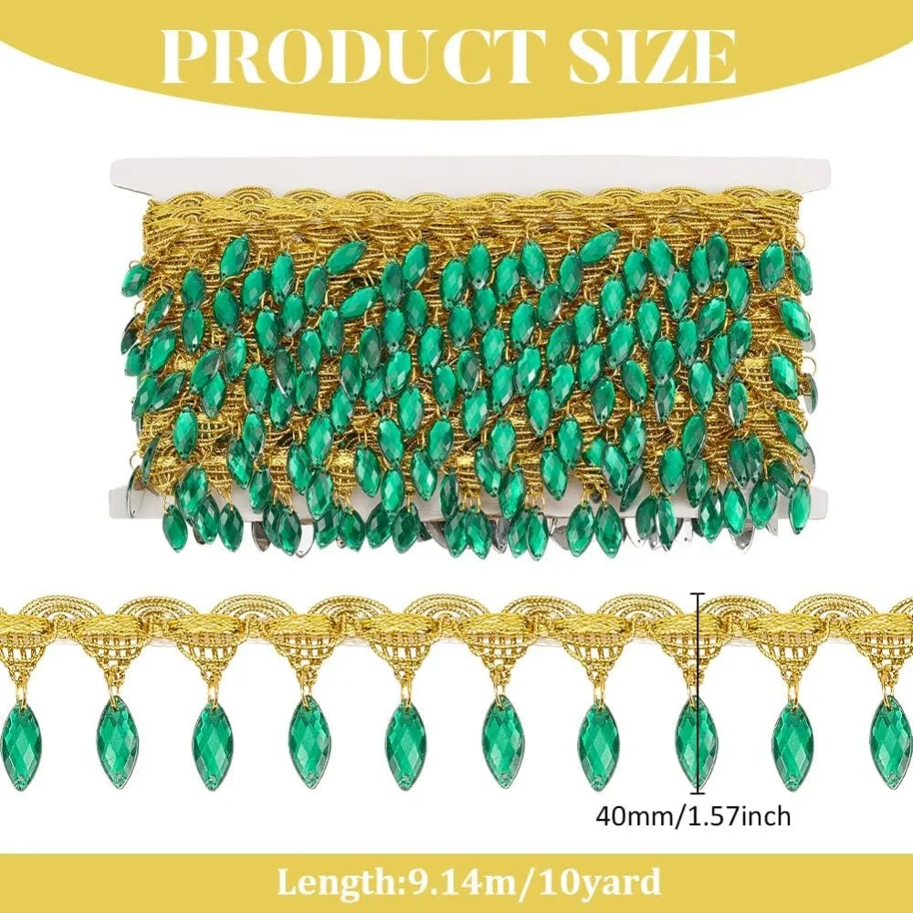 Green Marquise Tassel Fringe Lace Trim 40mm – 10 Yards Decorative Lace Trim Axl