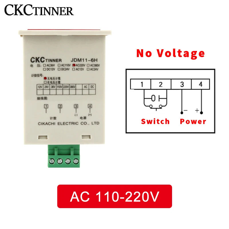 JDM11-6H 6-Digit Digital Industrial Counter DC/AC Voltages Industrial Digital Counter Axl NO Voltage 110-220V