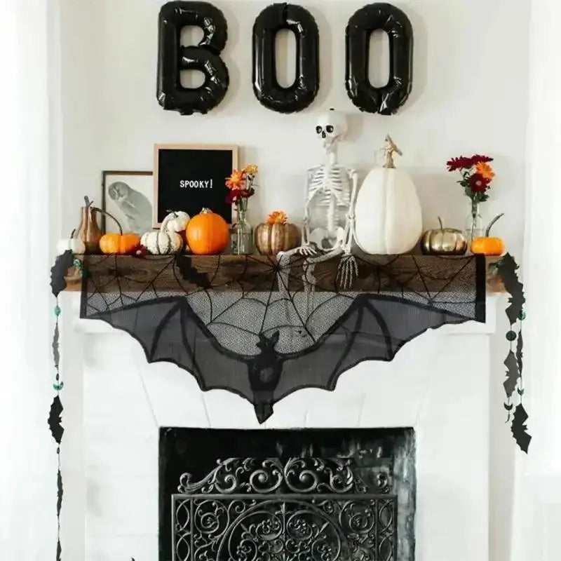 Gothic Bat Lace Curtain – Halloween Cobweb Tablecloth & Runner Halloween Lace Curtain Axl