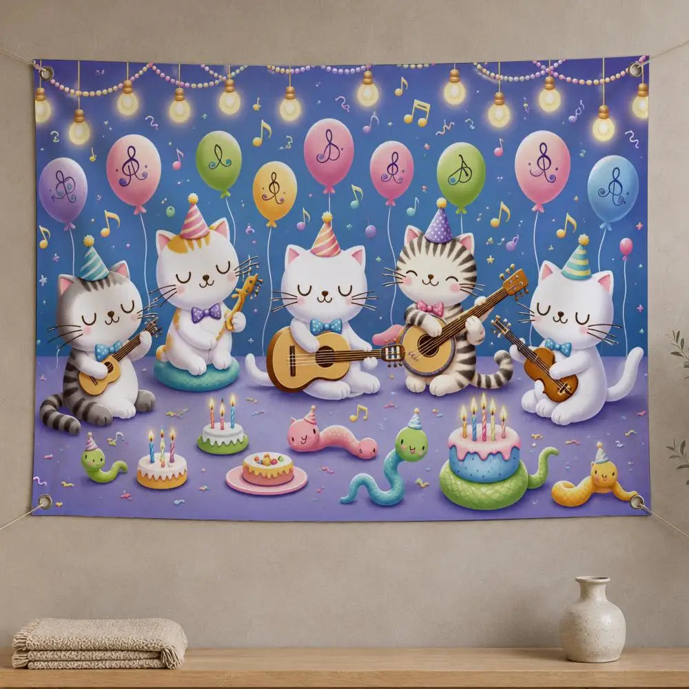 Kawaii Cat Wall Hanging Flag Banner – Room & Party Décor Wall Hanging Banner Axl White02 80x120cm