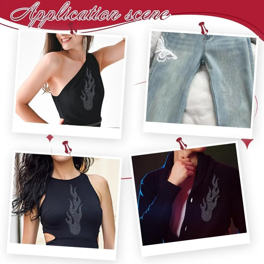 Hotfix Glass Rhinestone Flame Iron-On Patches – 6 Sheets Iron-On Rhinestone Patches Axl
