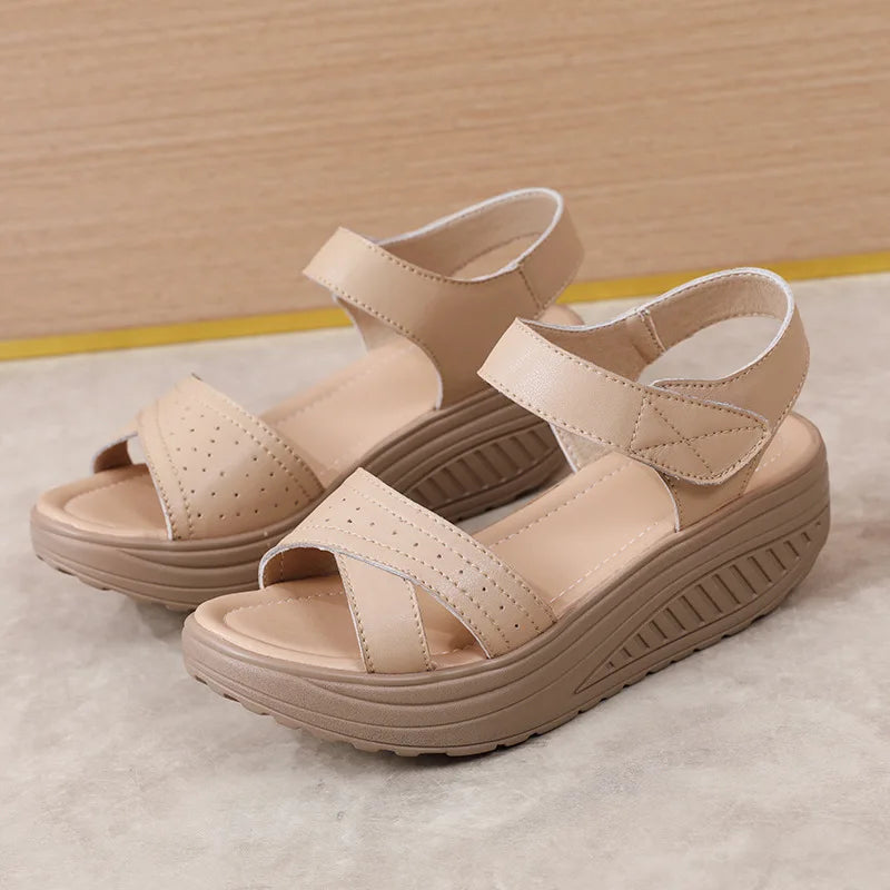 Women's Wedge Platform Sandals – Arch Support & Ankle Strap Wedge Sandals Axl Apricot 37