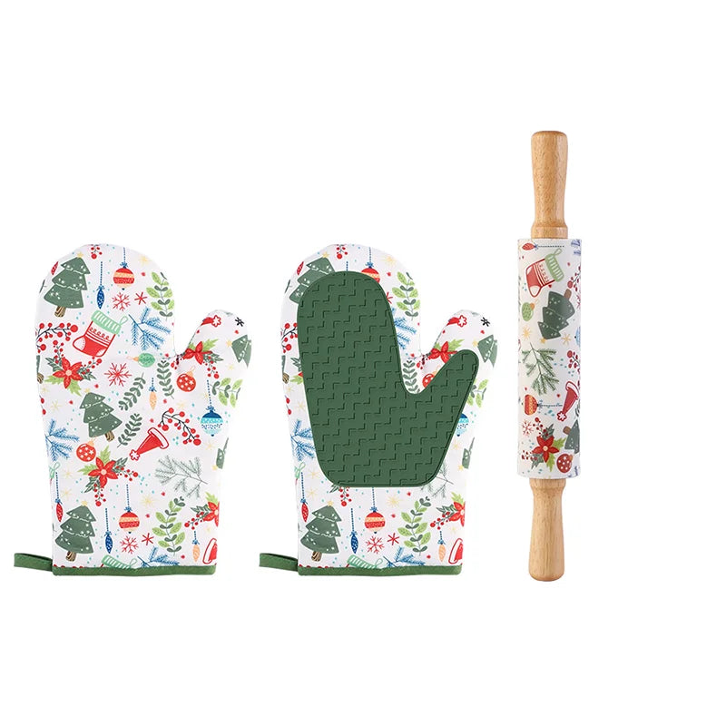 Christmas Oven Mitts – Heat Resistant Silicone & Cotton Gloves Oven Mitts Axl