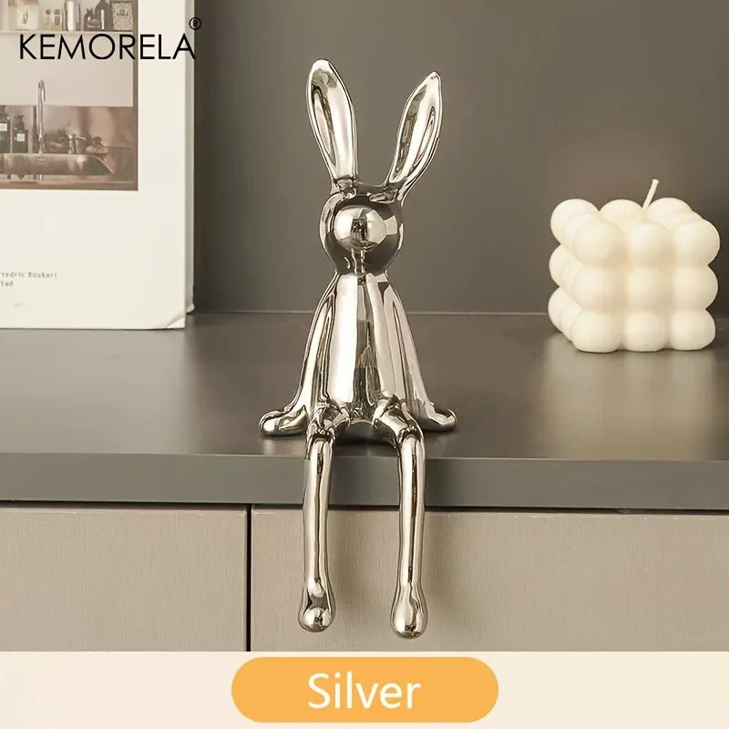 Ceramic Long-Eared Rabbit Statue | Luxury Home Décor Ornament Decorative Figurine Axl Silver