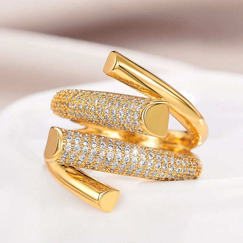 Huitan Geometric Gold CZ Ring – Sparkling Women's Fashion Ring Fashion Ring Axl