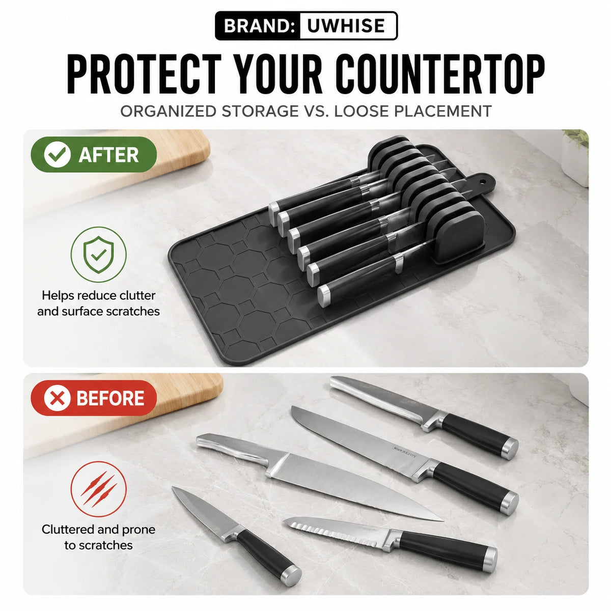 UWHISE 2-in-1 Knife Drying Mat & 10-Slot Knife Holder Knife Storage Organizer Axl