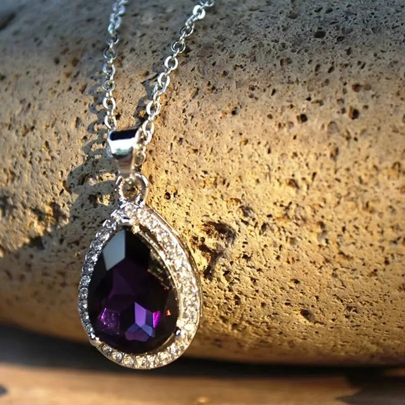 Huitan Purple Waterdrop CZ Pendant Necklace for Women Pendant Necklace Axl XL1267 45cm