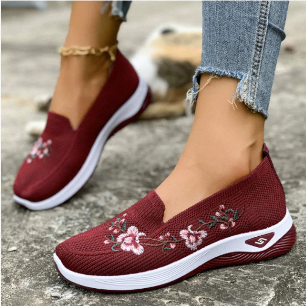 Women's Ethnic Embroidery Floral Slip-On Loafers | Lightweight Women's Slip-On Loafers Axl