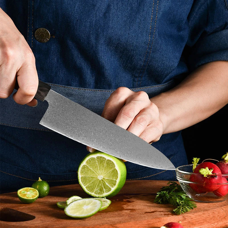 Kiritsuke Damascus Steel Chef Knife – Octagon Wood Handle Damascus Chef Knife Axl
