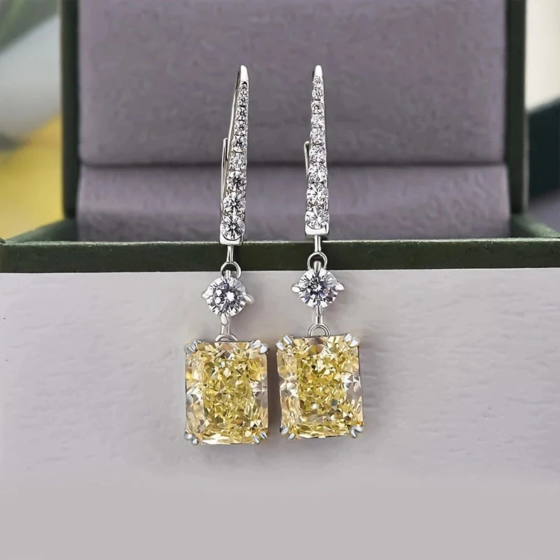 Huitan Yellow CZ Geometric Drop Earrings | Wedding & Party Drop Earrings Axl E2997