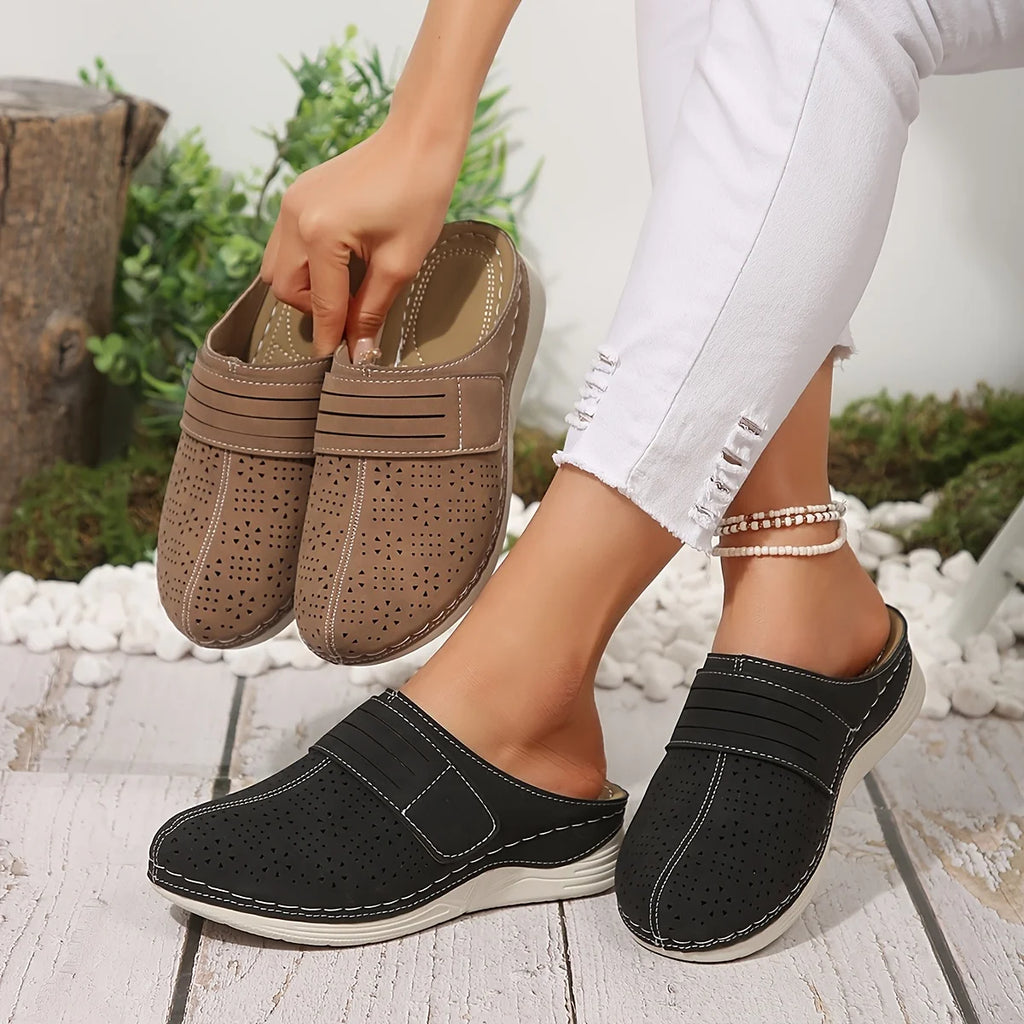 Women's Vintage Wedge Mule Sandals – Slip-On Faux Leather Wedge Mule Sandals Axl