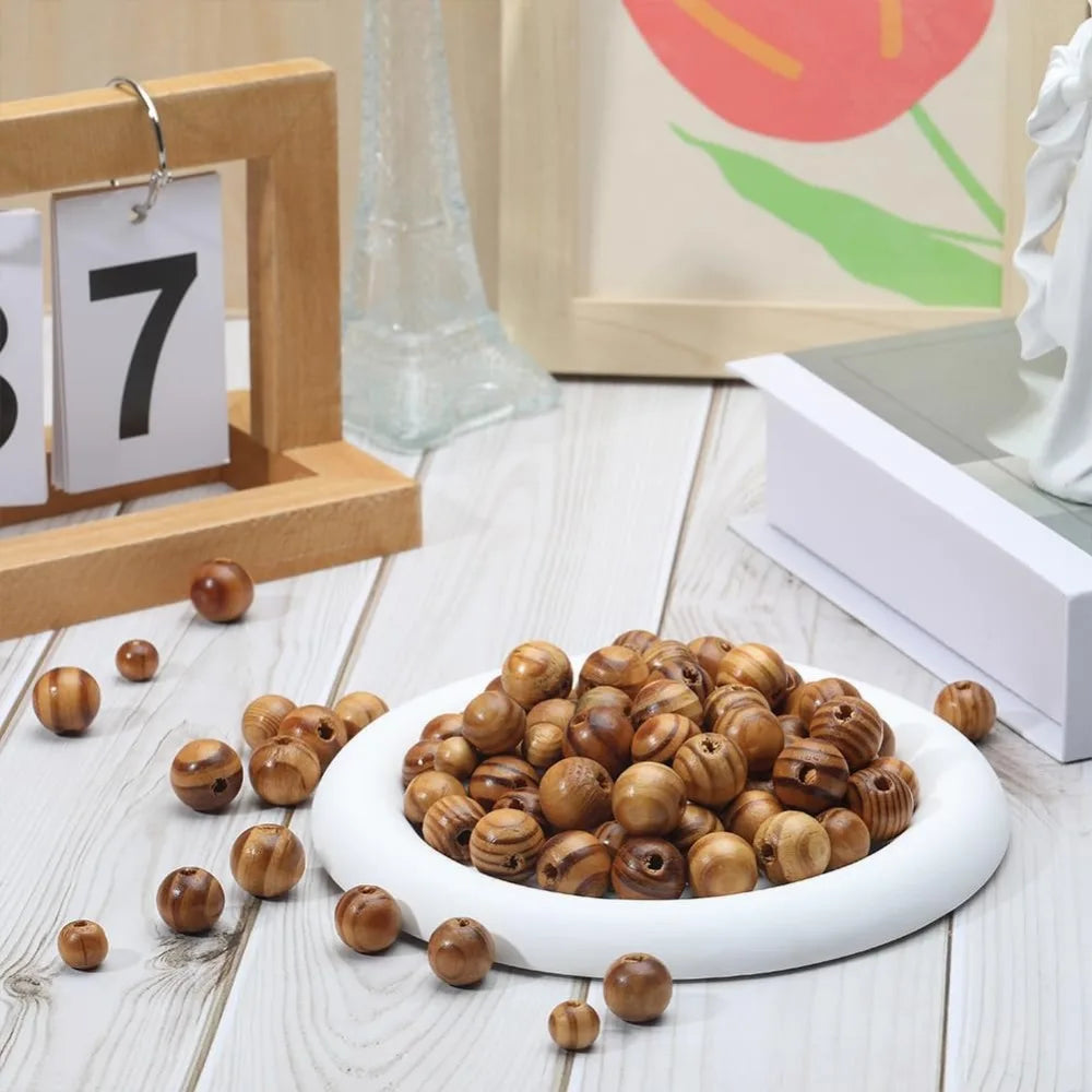 300Pcs Natural Wood Beads – 3 Sizes Round Wooden Spacer Beads Wooden Craft Beads Axl