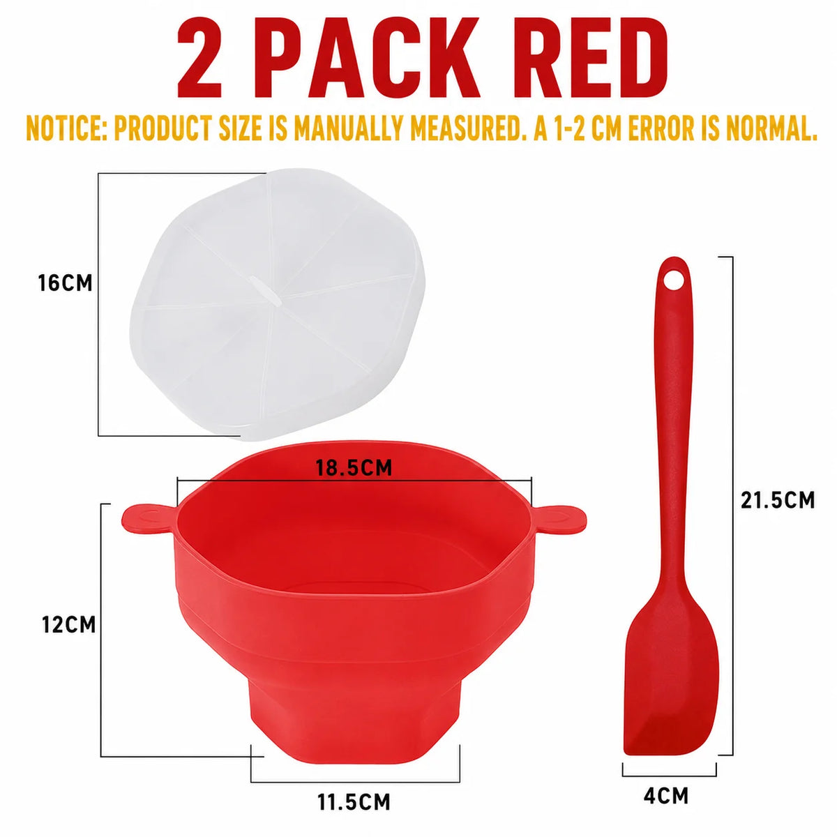 Collapsible Silicone Microwave Popcorn Popper Bowl with Lid Popcorn Popper Axl 2 PACK Red