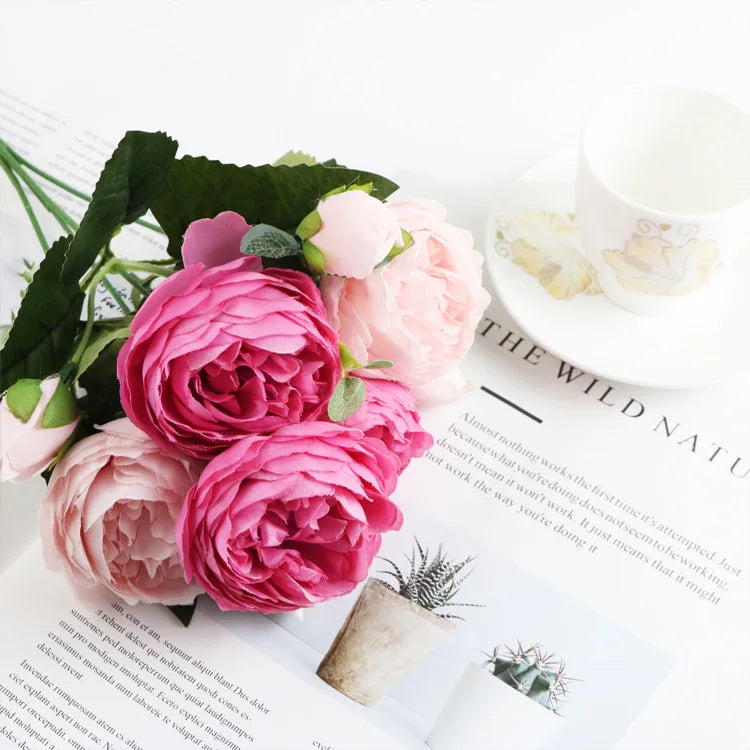 Silk Peony Bouquet – Artificial Flowers for Wedding & Home Decor Artificial Flower Bouquet Axl light rose