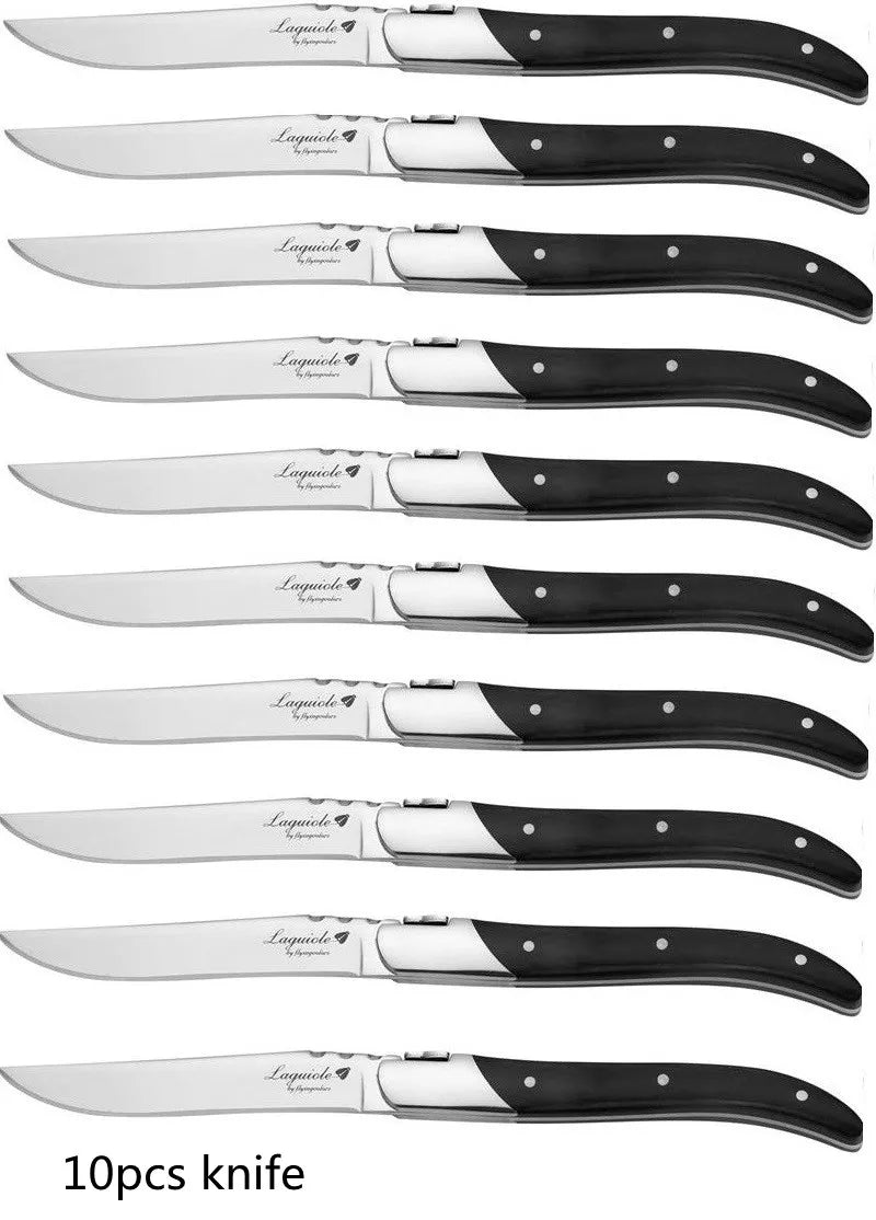 Laguiole Steak Knives Set – Black Wood Handle Stainless Steel Steak Knife Set Axl 10pcs knives