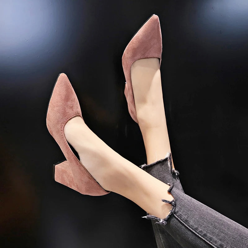 Women's Chunky Heel Pumps – Retro Pointed Toe Office Heels Chunky Heel Pumps Axl