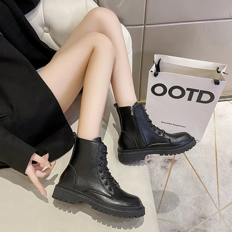 Women's Chelsea Ankle Boots – Block Heel Round Toe PU Leather Chelsea Ankle Boots Axl