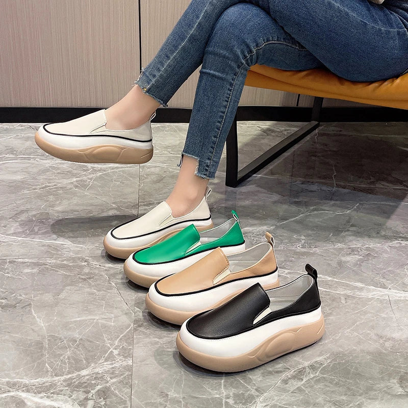 Women's Platform Slip-On Loafers – Casual Vulcanized Sneakers Platform Loafers Axl